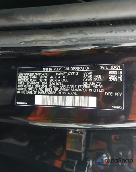 2021 Volvo Xc90 T6 Inscription z USA, uszkodzony, nr VIN YV4A22PL9M1754036